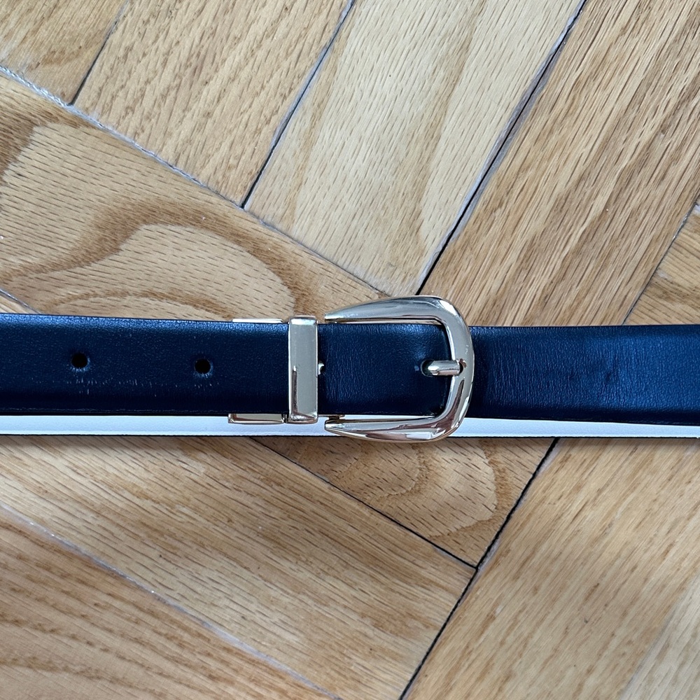 COS Black Leather Belt with Silver Buckle